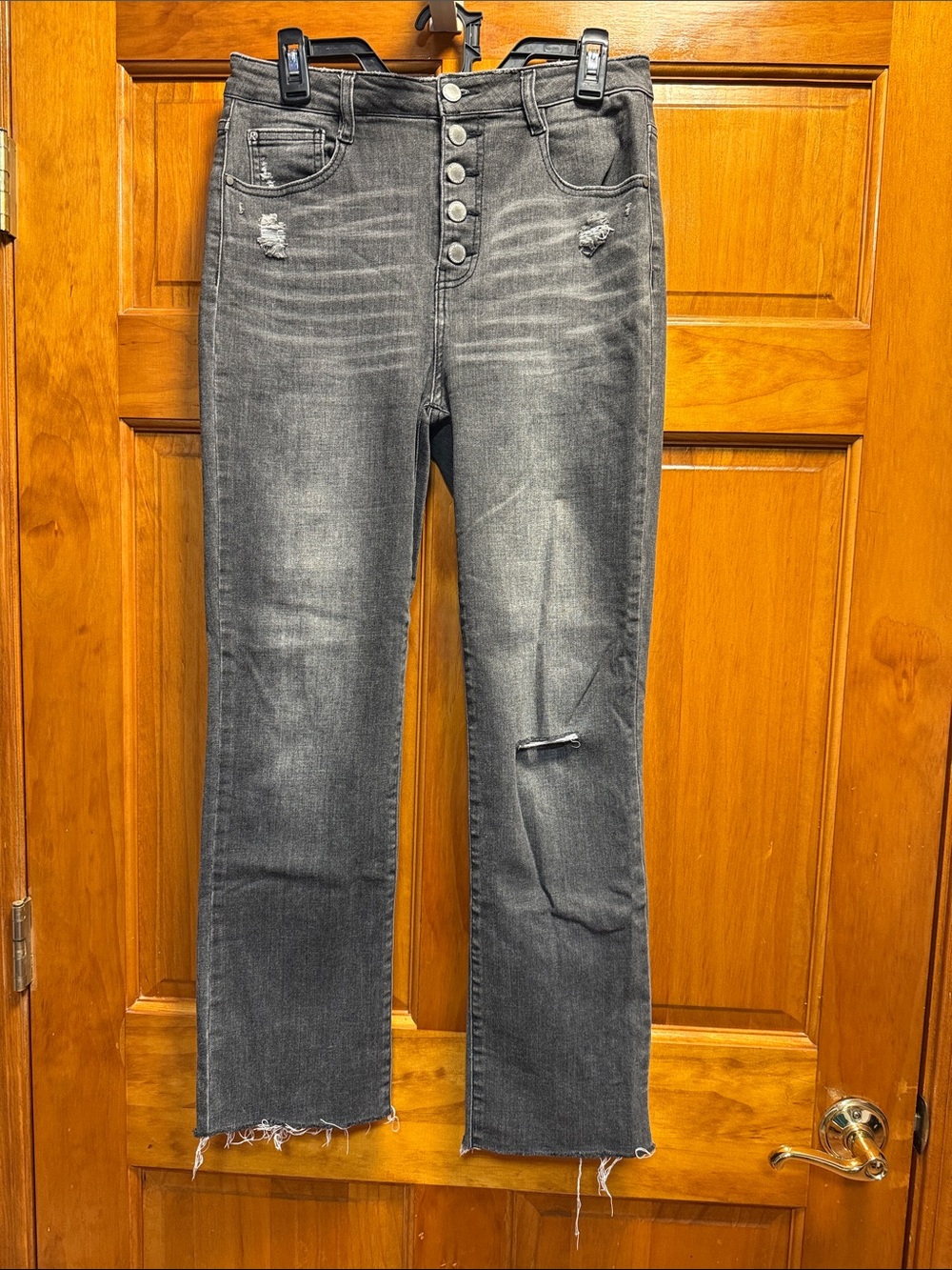 Women's High-Rise Button-Fly Straight Leg Jeans - Washed Charcoal Gray